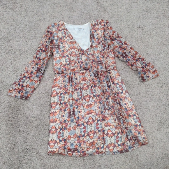 Waverly Grey Stained Glass Wrap Dress 2 V-Neck sheer lightweight above the knee - Picture 1 of 11